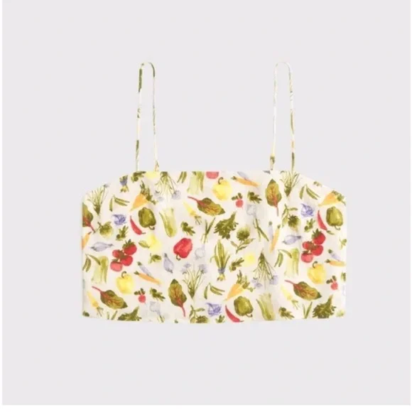 Abercrombie & Fitch Cropped Linen Blend Cami Veggie Print - Picture 2 of 2